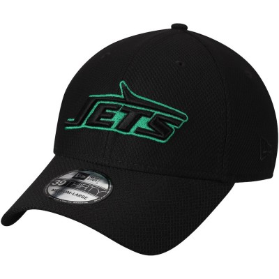 Men's New York Jets New Era Black Historic Logo Tone Tech Three 39THIRTY Flex Hat 3065723